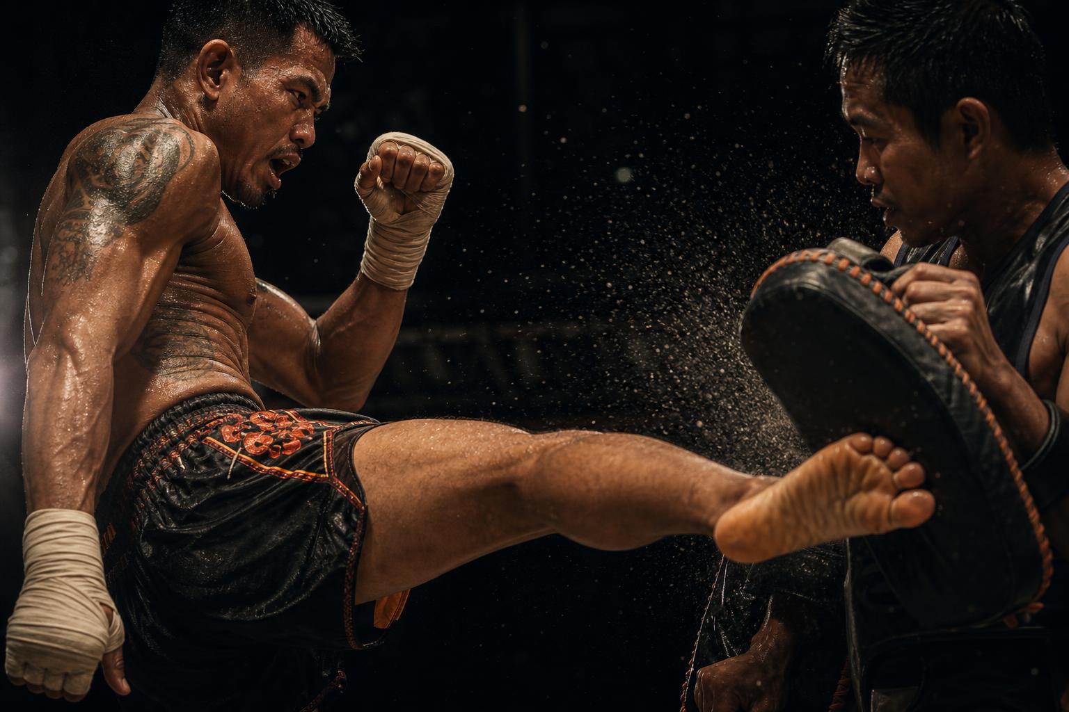 Muay Thai pad strike close-up